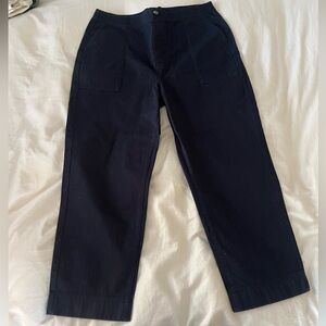 everlane organic cotton herringbone pants in navy blue